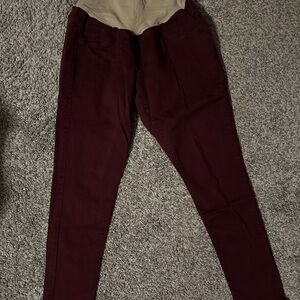 Burgundy maternity denim material pant